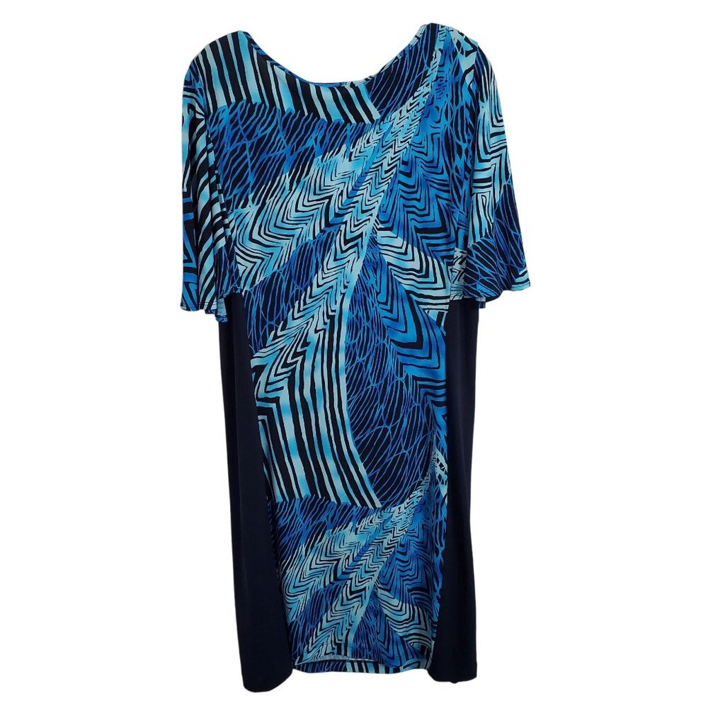 Simonton Says Size L Dress Cold Shoulder Split Sleeve Fluid Knit Wacky Print - Picture 3 of 11